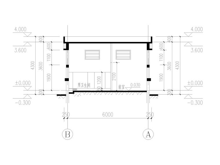 单层框架结构公厕建筑施工图2018-剖面图