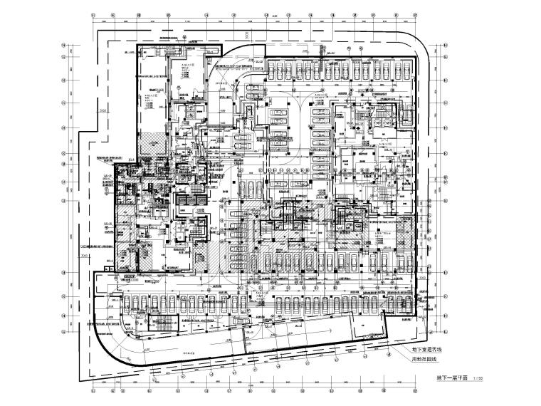 [杭州]十九层酒店塔楼给排水施工图-地下一层给排水平面图