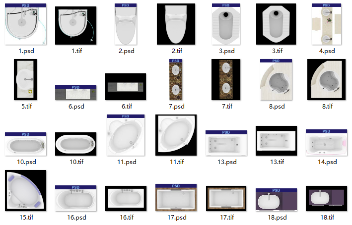 室内设计ps彩平面素材资料下载-最新家具彩平图-卫生间PSD素材