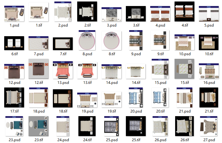 室内设计ps彩平面素材资料下载-最新家具彩平图-床PSD素材