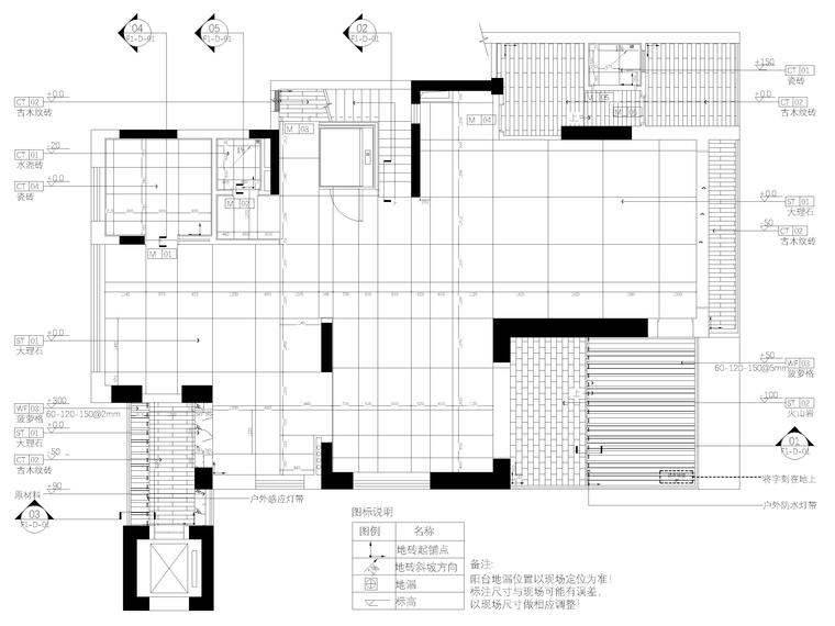 [深圳]555㎡现代五层四居室别墅装修施工图-一层地面铺装图