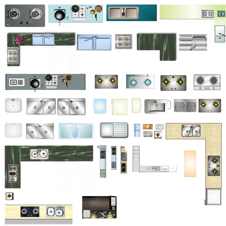 室外室内的平面图素材资料下载-室内平面图素材-厨房PSD文件