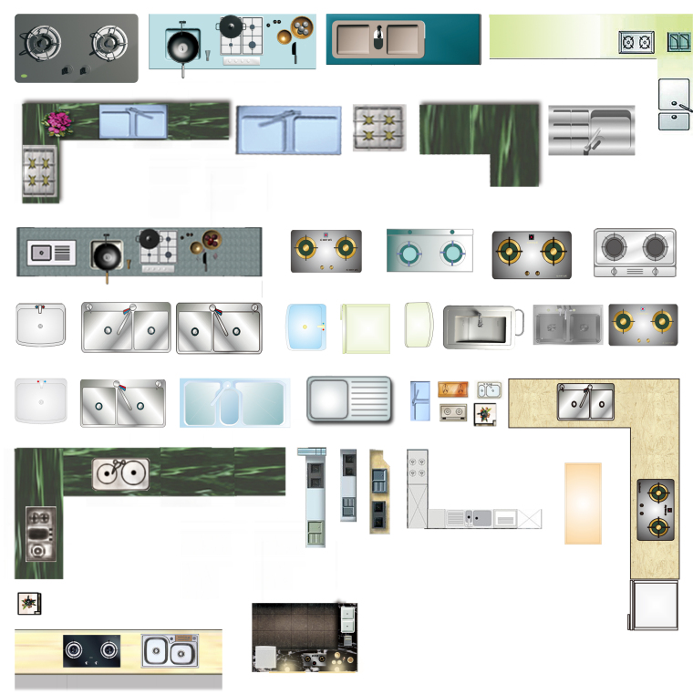 室内平面家具psd素材资料下载-室内平面图素材-厨房PSD文件