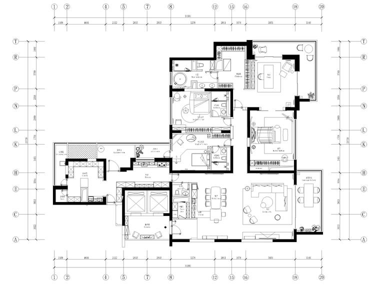 上海豪宅施工图资料下载-[上海]外滩豪宅430㎡现代三居样板间施工图