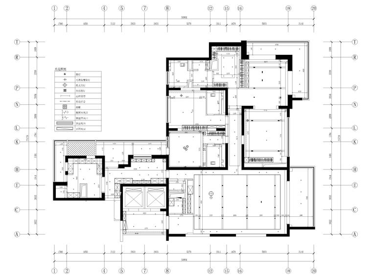 [上海]外滩豪宅430㎡现代三居样板间施工图-天花装饰尺寸定位图