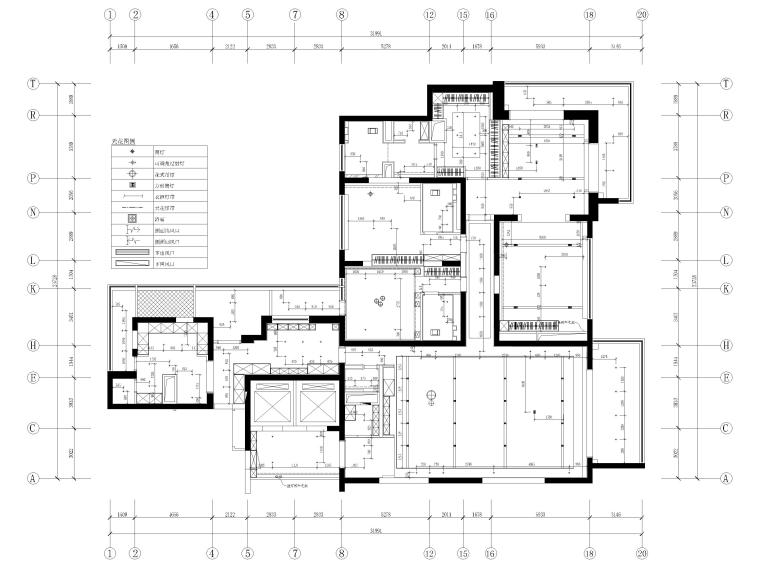 [上海]外滩豪宅430㎡现代三居样板间施工图-天花灯具定位示意图