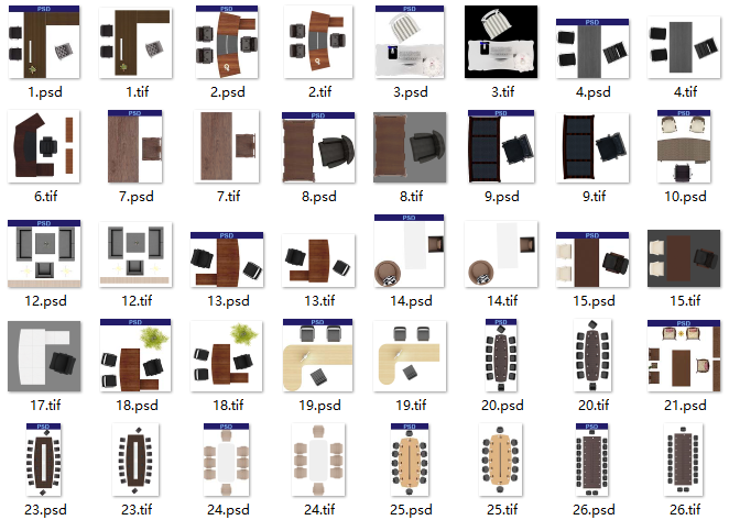 各类家具彩平图素材资料下载-最新家具彩平图-办公桌PSD素材