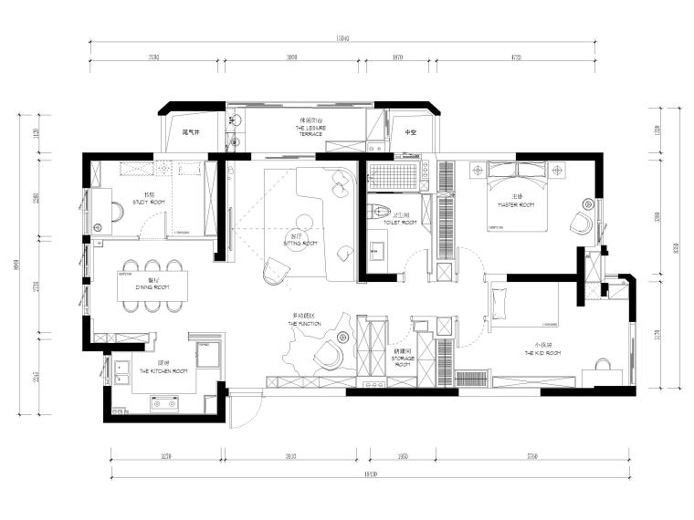 [杭州]116㎡现代二居家装装修施工图+3D模型-平面布置图