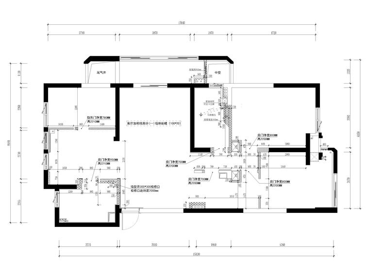 [杭州]116㎡现代二居家装装修施工图+3D模型-新建墙体图