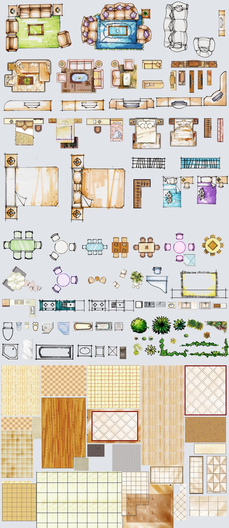 室内平面家具psd素材资料下载-室内平面图素材-手绘素材、小图素材PSD文件