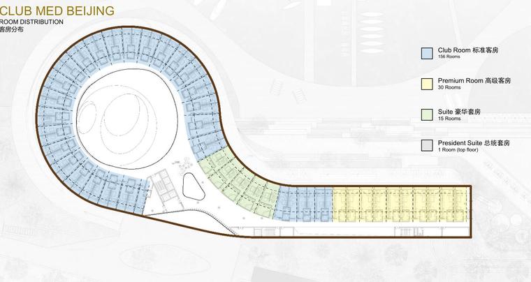 北京地知名地产风格俱乐部度假酒店建筑方案-客房分布