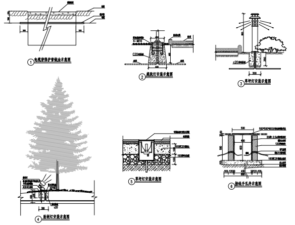 河南健身活动体育公园景观施工图-海绵城市-灯具施工大样