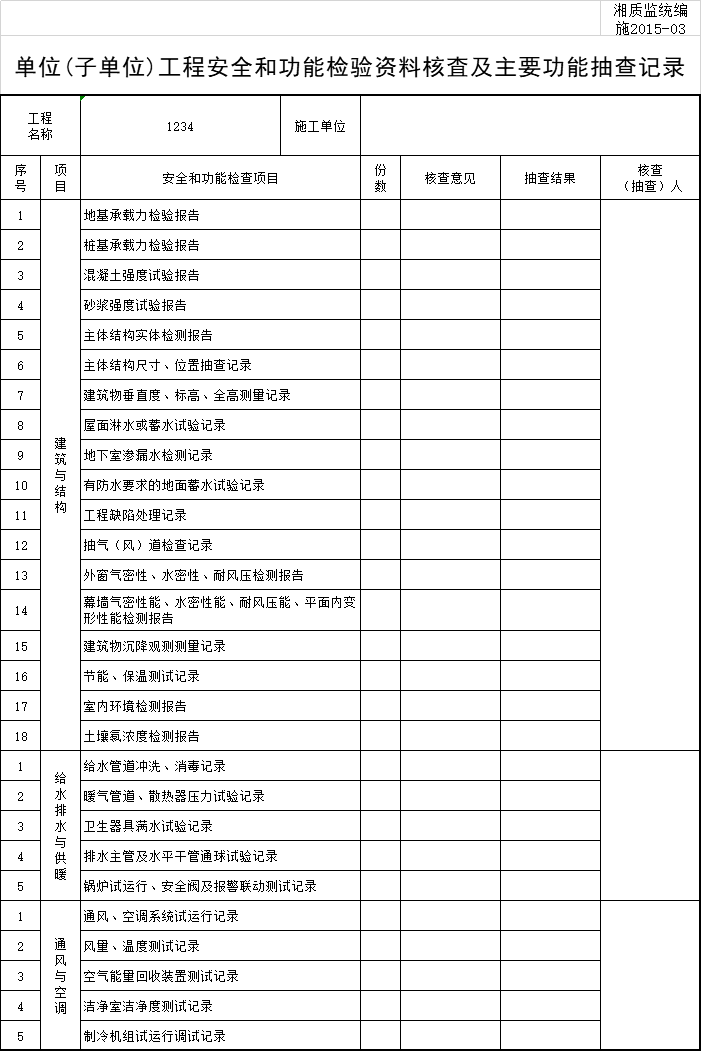 主体分部安全和功能检验资料下载-单位工程安全和功能检验资料核査及主要功能