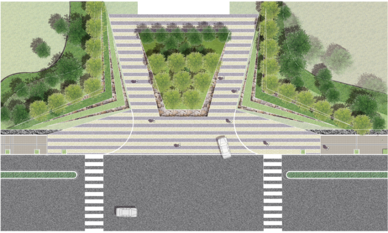 室外道路构造做法资料下载-境外道路设计彩平PSD-道路入口