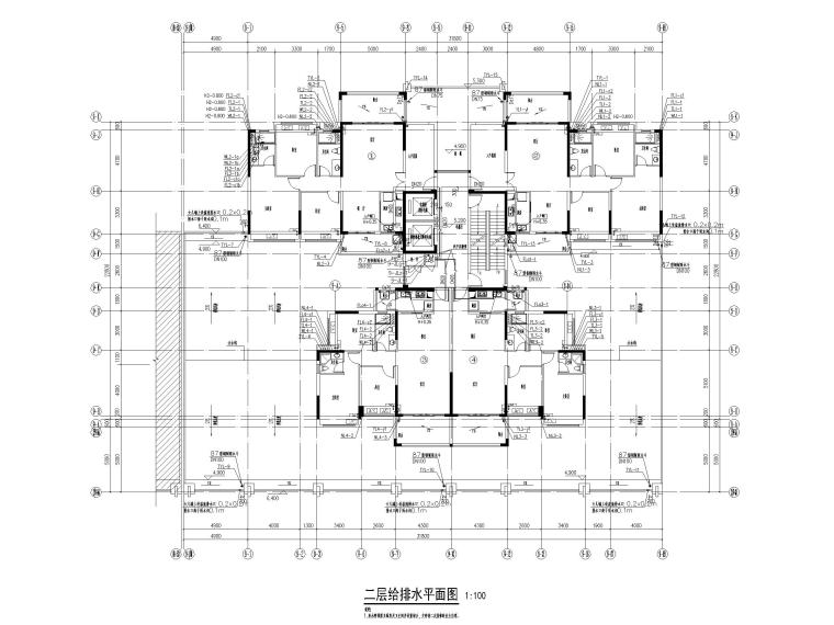 [广州]高层住宅楼消防给排水设计施工图-二层给排水平面图