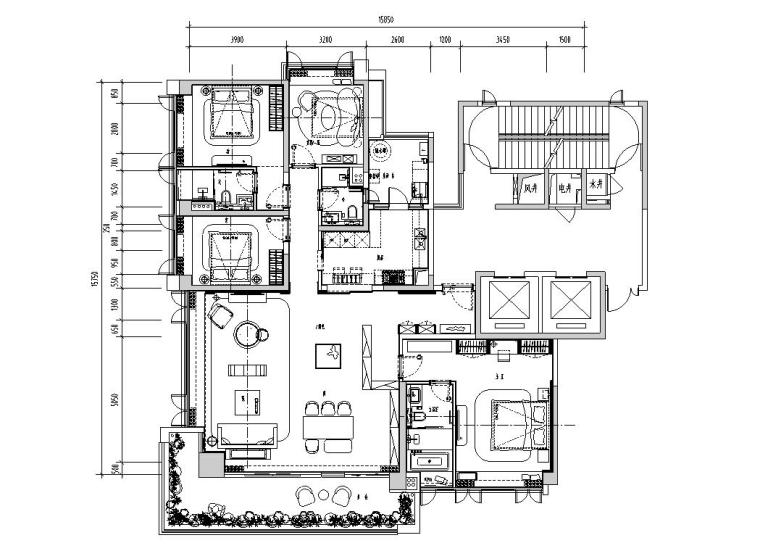 室内家装装修标准施工图资料下载-良溪230㎡三居室平层家装装修施工图+效果图