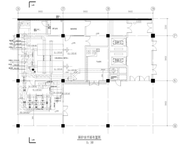 多层商业广场采暖通风及防排烟设计图纸-锅炉房平面布置图