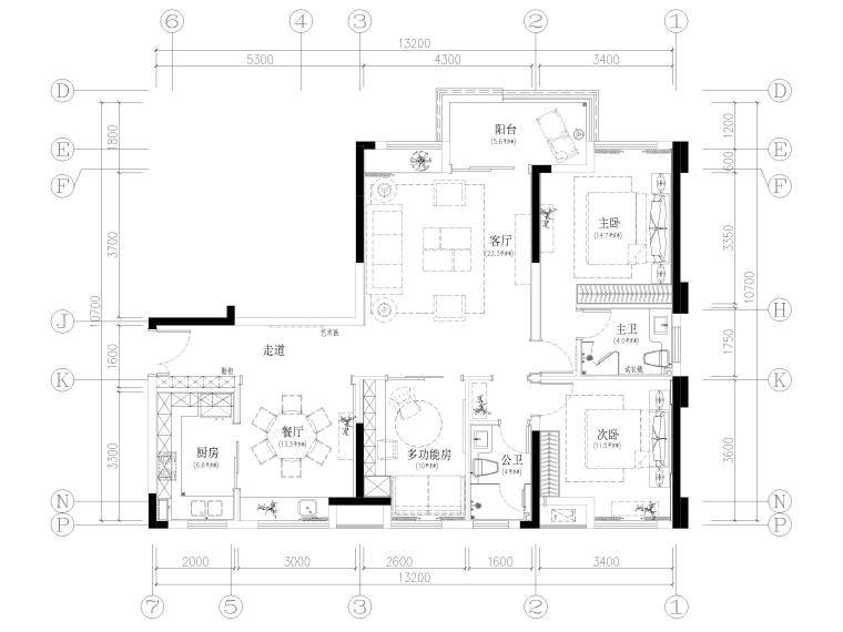 现代二居室样板间施工图资料下载-[北京]106㎡新中式二居室样板房装修施工图