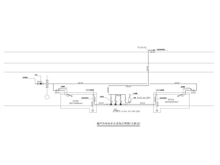 大型商业广场给排水消防喷淋设计图纸-循环冷却水补水系统原理图