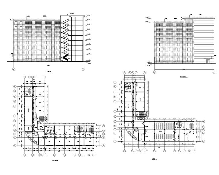 办公楼cad图平面图资料下载-某八层L型布置办公楼结构施工图CAD含建筑