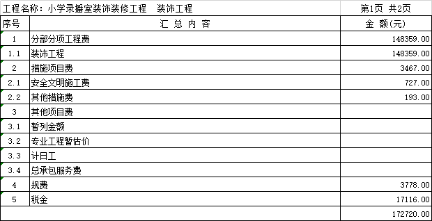 装修总预算资料下载-[泉州]小学录播室装饰装修工程预算书2017