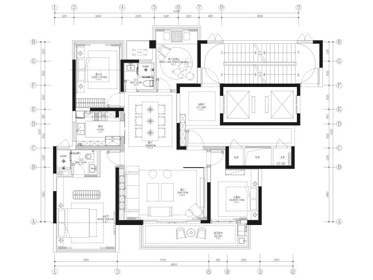 150平室内平面图资料下载-[南宁]150㎡新中式三居室样板房装修施工图