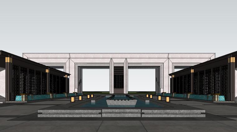 现代酒店大门设计资料下载-现代轻奢风格小区大门建筑模型设计