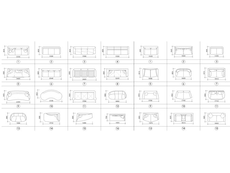 单体沙发cad平面图块