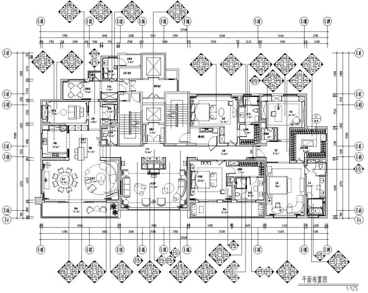 大平层家装平面方案资料下载-[湖北]515㎡大平层家装样板间装修施工图