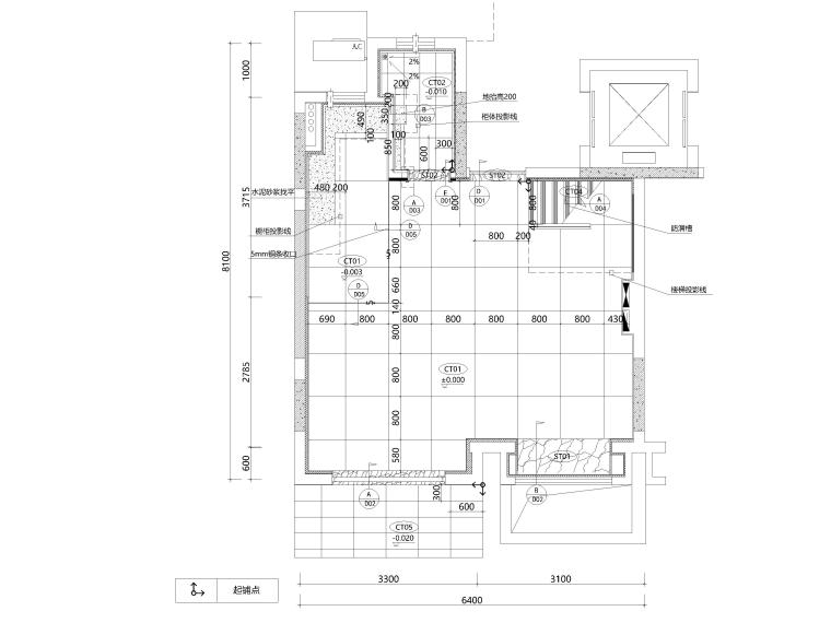 [上海]84㎡下叠二层二居室家装样板间施工图-下叠1F地面铺装图