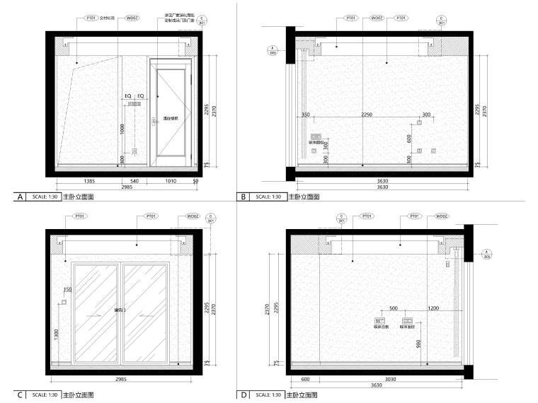 [上海]90㎡上叠二层二居室家装样板间施工图-主卧立面图