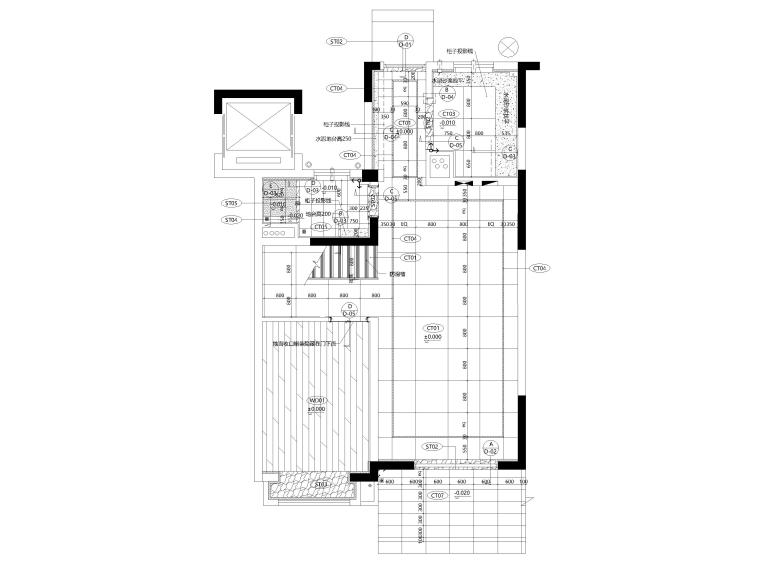 [上海]118㎡下叠二层三居家装样板间施工图-下叠1F地面铺装图