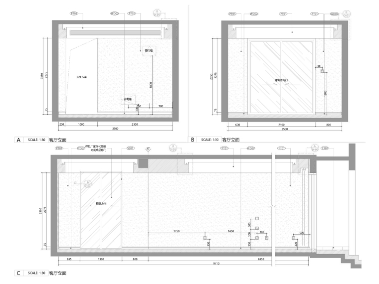 [上海]118㎡下叠二层三居家装样板间施工图-餐厅立面图