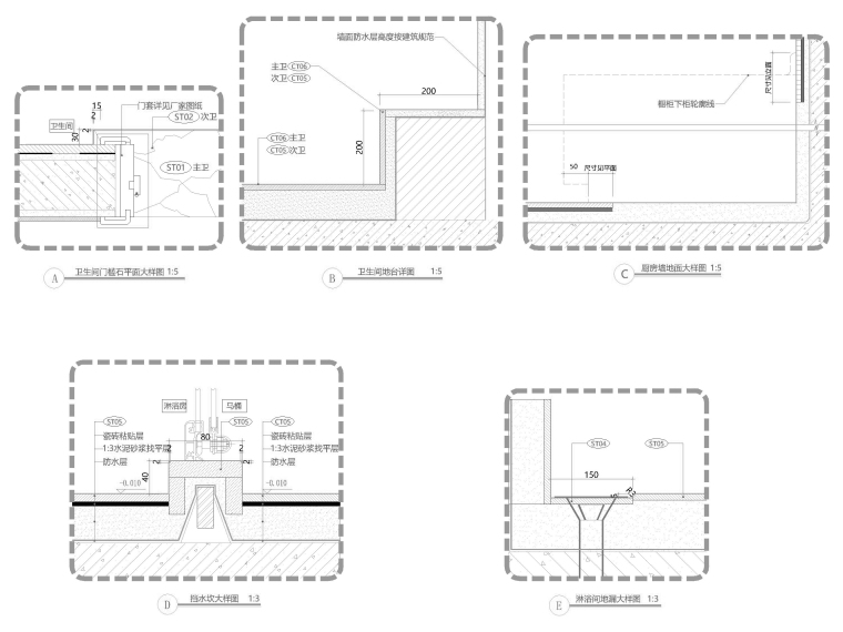 [上海]118㎡下叠二层三居家装样板间施工图-地面节点详图