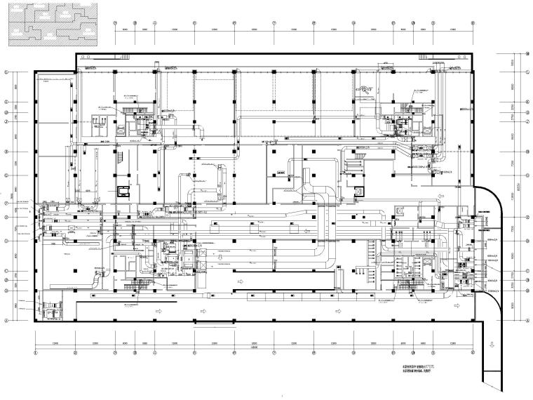 [北京]高层办公楼空调通风及防排烟设计图纸-地下一层通风空调风管平面图