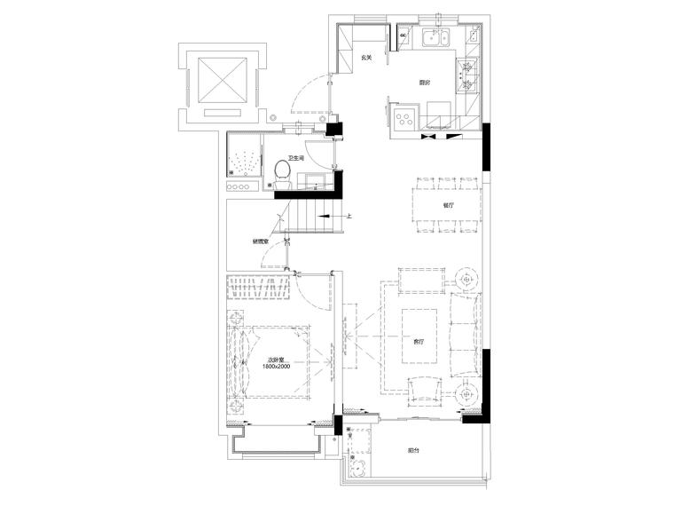 [上海]126㎡上叠二层三居家装样板间施工图-上叠户型3F平面布置图