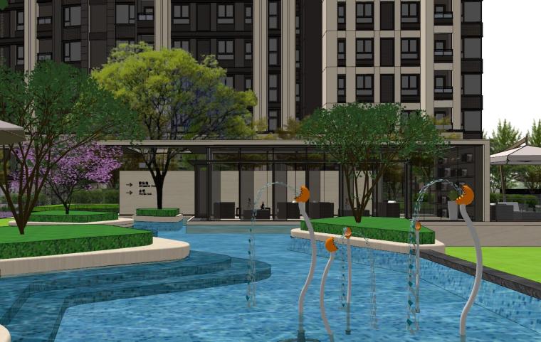 中式住宅庭院景观扩初资料下载-[重庆]新中式风格滨水住宅庭院景观模型设计