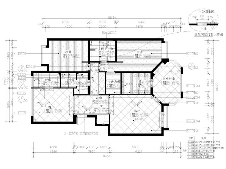 东易日盛标准家装样板间设计图例施工图-地面铺装图