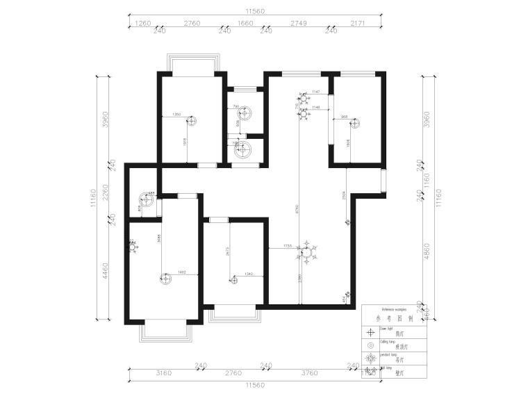 100㎡现代二居室家装样板间装修设计施工图-灯具尺寸图