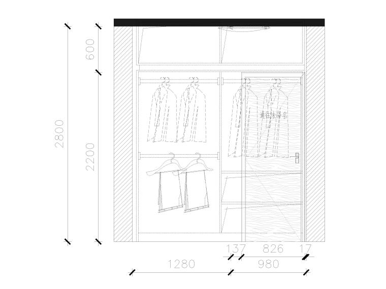 100㎡现代二居室家装样板间装修设计施工图-衣帽间立面图