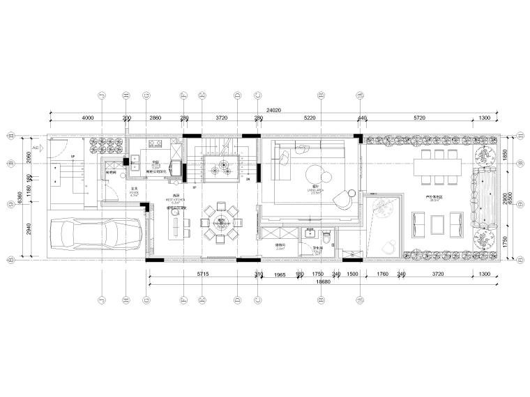 [广东]275㎡现代三层四居别墅样板间施工图-一层平面布置图