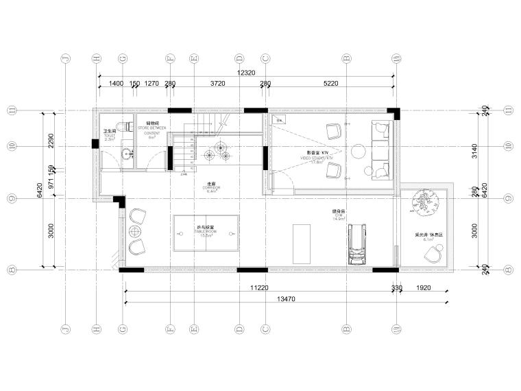 [广东]275㎡现代三层四居别墅样板间施工图-负一层平面布置图