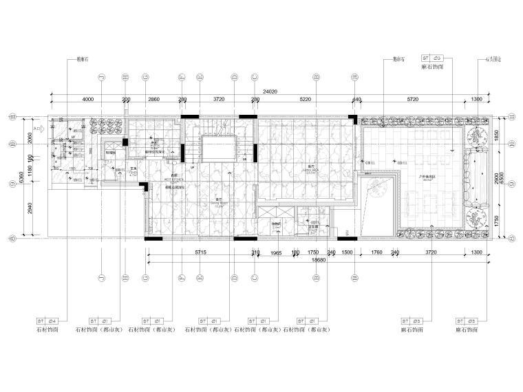 [广东]275㎡现代三层四居别墅样板间施工图-一层地面铺装图