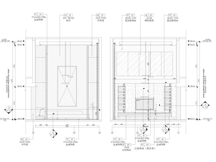 [广东]275㎡现代三层四居别墅样板间施工图-一层客厅立面图