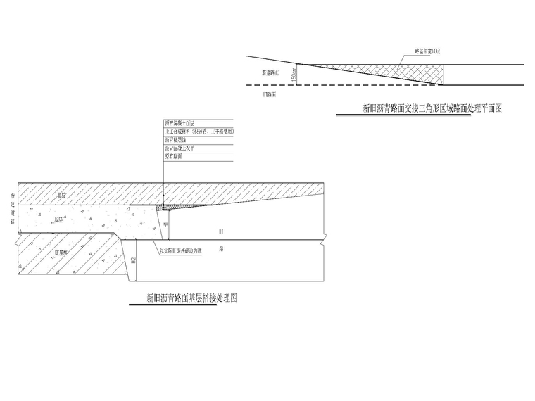 双向四车道城市次干路道路全套图纸含招标文-新旧沥青路面结构层搭接处理图