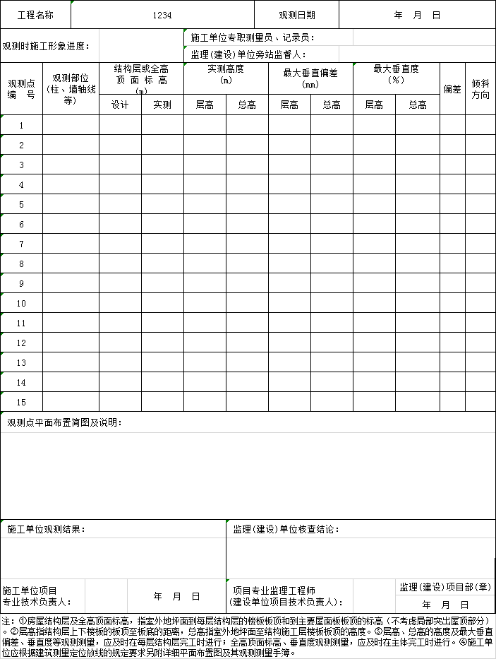 钢结构垂直度测量资料下载-建筑物垂直度标高观测测量记录