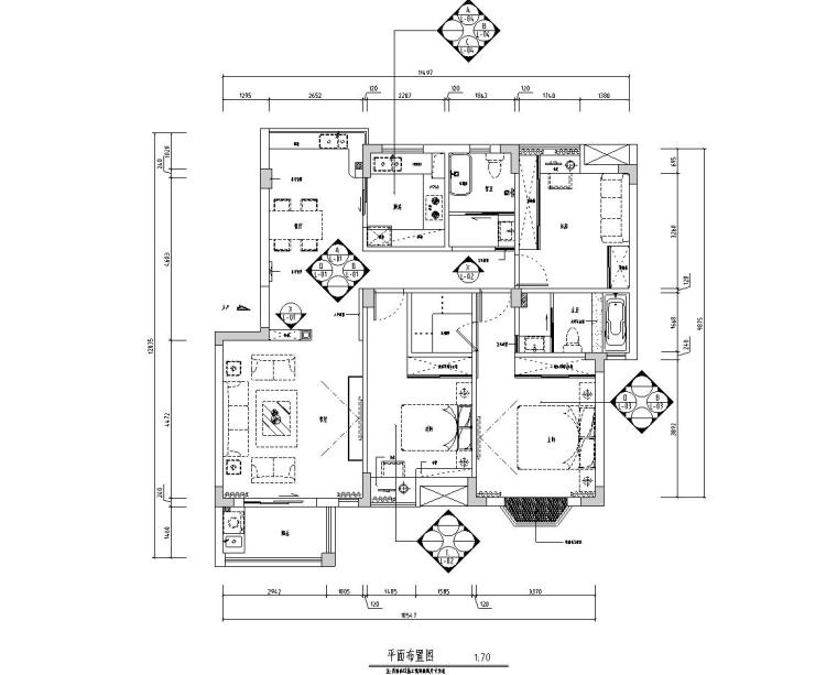 住宅中式装修施工图资料下载-[江西]混搭中式风格116㎡住宅装修施工图