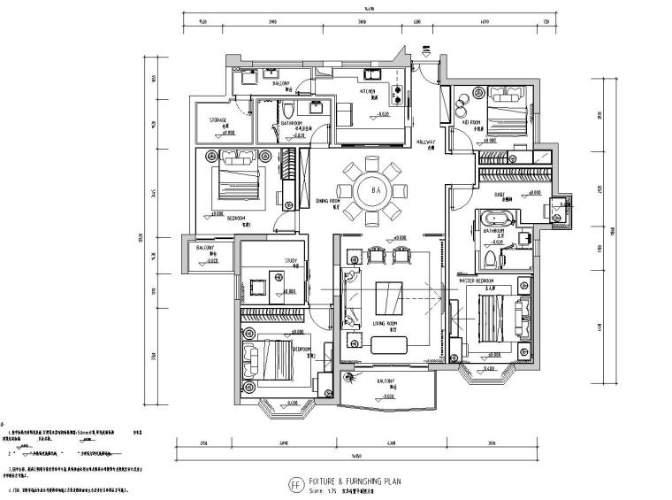 家装150平cad资料下载-中式风格150㎡住宅装修施工图设计