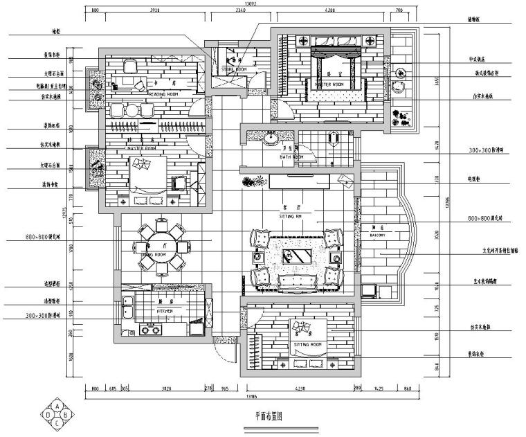 住宅中式装修施工图资料下载-中式简约风格三居室住宅装修施工图设计