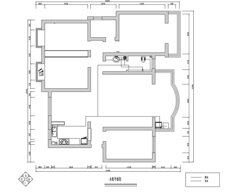 中式简约风格三居室住宅装修施工图设计-水路平面图 中式简约风格三居室住宅装修施工图设计-水路平面图